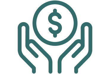 Ikon med två händer och ett mynt med dollartecken